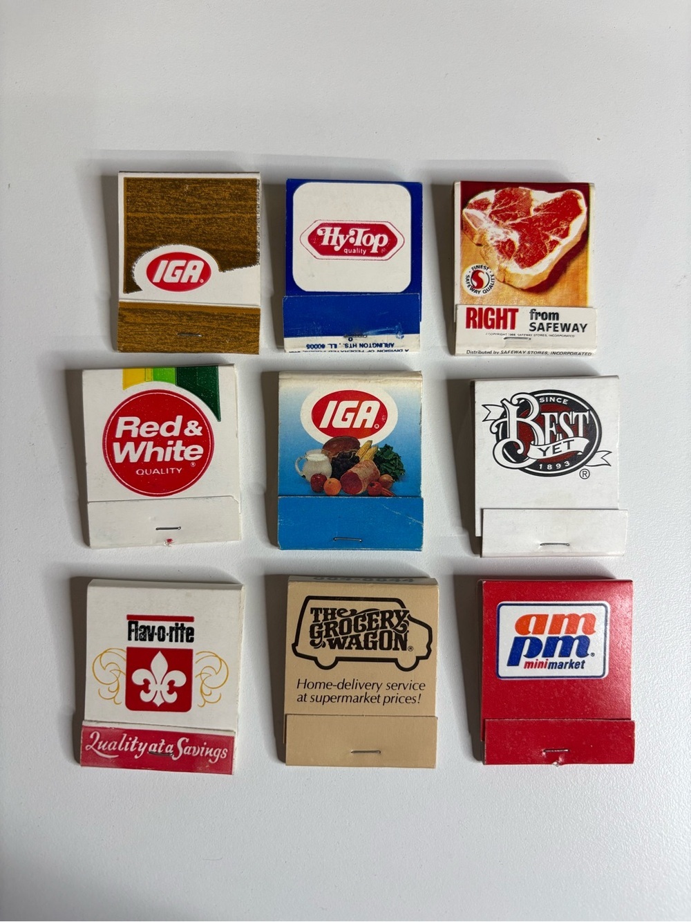 Vintage Lot of 9 Matchbooks Bundle Collection Super Market, Grocery, Convenience